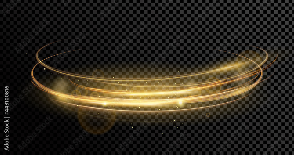 Wall mural vector illustration of magic golden dynamic lights and lens effect with sparks isolated on transpare