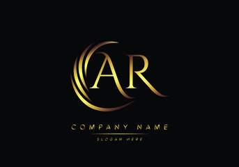alphabet letters AR monogram logo, gold color elegant classical - obrazy, fototapety, plakaty