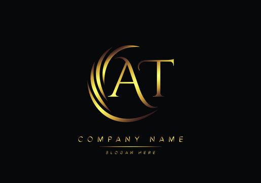 alphabet letters AT monogram logo, gold color elegant classical