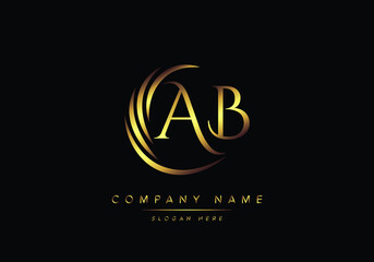 alphabet letters AB monogram logo, gold color elegant classical