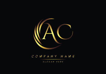 alphabet letters AC monogram logo, gold color elegant classical