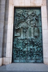 Madrid July 24, 2021. Cathedral of Santa María de la Almudena. Eclectic style. Neoclassical and neo-Gothic style.