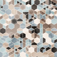 Seamless grungy hexagon pattern isometric geometry net print. High quality illustration. Minimal tech grid layout. Detailed intricate trendy graphic for surface design and print.