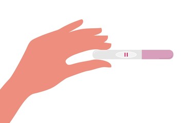 Female arm holds positive pregnancy test with two stripes. Desire have baby. Child planning, maternity and health care concept. Future maternity concept flat vector illuctration