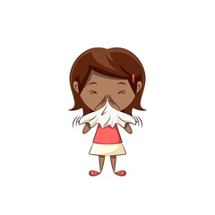 Little girl blowing her nose, cute child sneezing