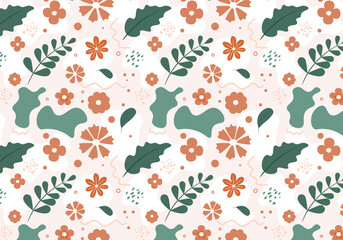 Abstract flat hand draw floral pattern background. Vector.