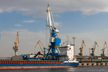 construction crane close-up on the river port