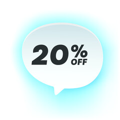 20% off mega discount sale sticker, ad offer on shopping day.  Vector illustration of discount offer price label isolated on white background