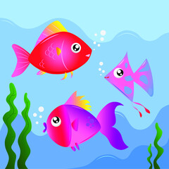 Fototapeta na wymiar funny cute fish cartoon in the water with gradient colors