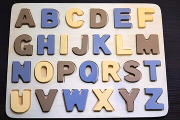 アルファベットの文字型はめブロック