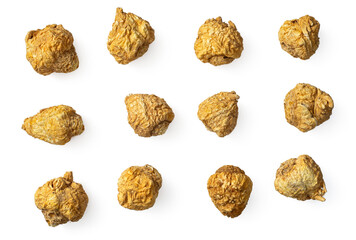 Dried Maca root isolated on white background, top view