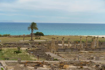 Photo sur Plexiglas Plage de Bolonia, Tarifa, Espagne Colonnes en pierre d& 39 un site archéologique romain à Bolonia, Tarifa,