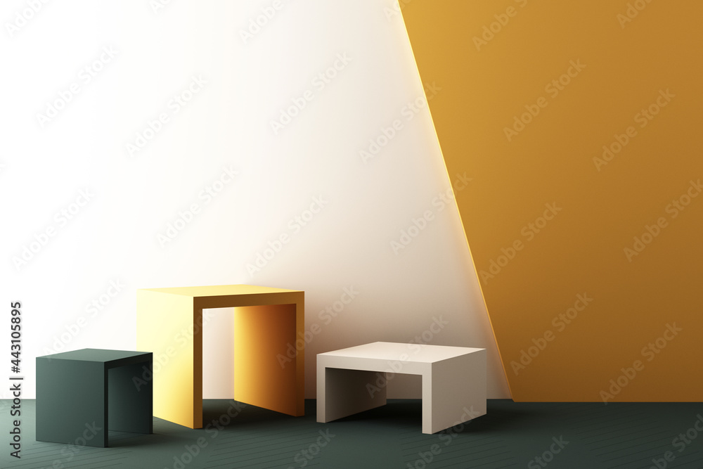 Poster minimal abstract geometric background with direct sunlight in shades of green and yellow. showcase s