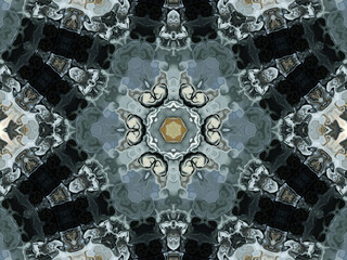 Hexagonal radial symmetrical kaleidoscopic mandala background