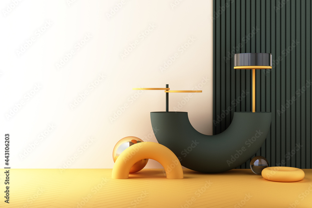 Poster minimal abstract geometric background with direct sunlight in shades of green and yellow. showcase s