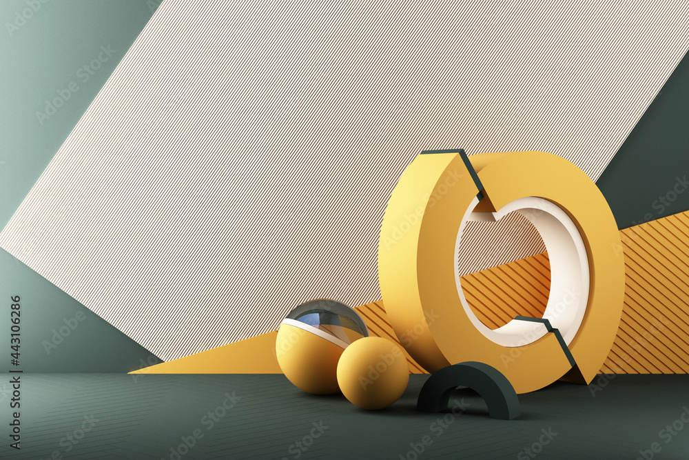 Fototapete minimal abstract geometric background with direct sunlight in shades of green and yellow. showcase s