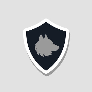 Wolf shield design illustration on gray background