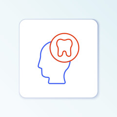 Line Human head with tooth icon isolated on white background. Tooth symbol for dentistry clinic or dentist medical center and toothpaste package. Colorful outline concept. Vector