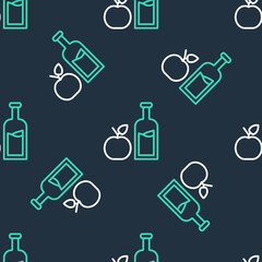 Line Apple cider bottle icon isolated seamless pattern on black background. Beverage glass bottle. Vector
