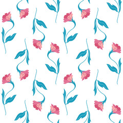 Seamless pattern with cute flat flower. Hand drawn vector illustration on white background. Texture for print, fabric, textile, wallpaper.