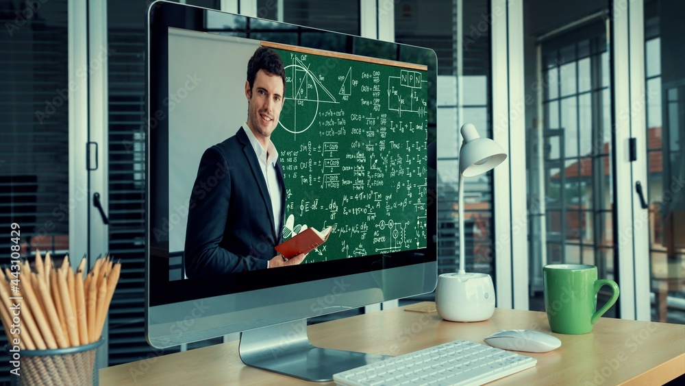 Poster e-learning and online education for student and university concept. video conference call technology
