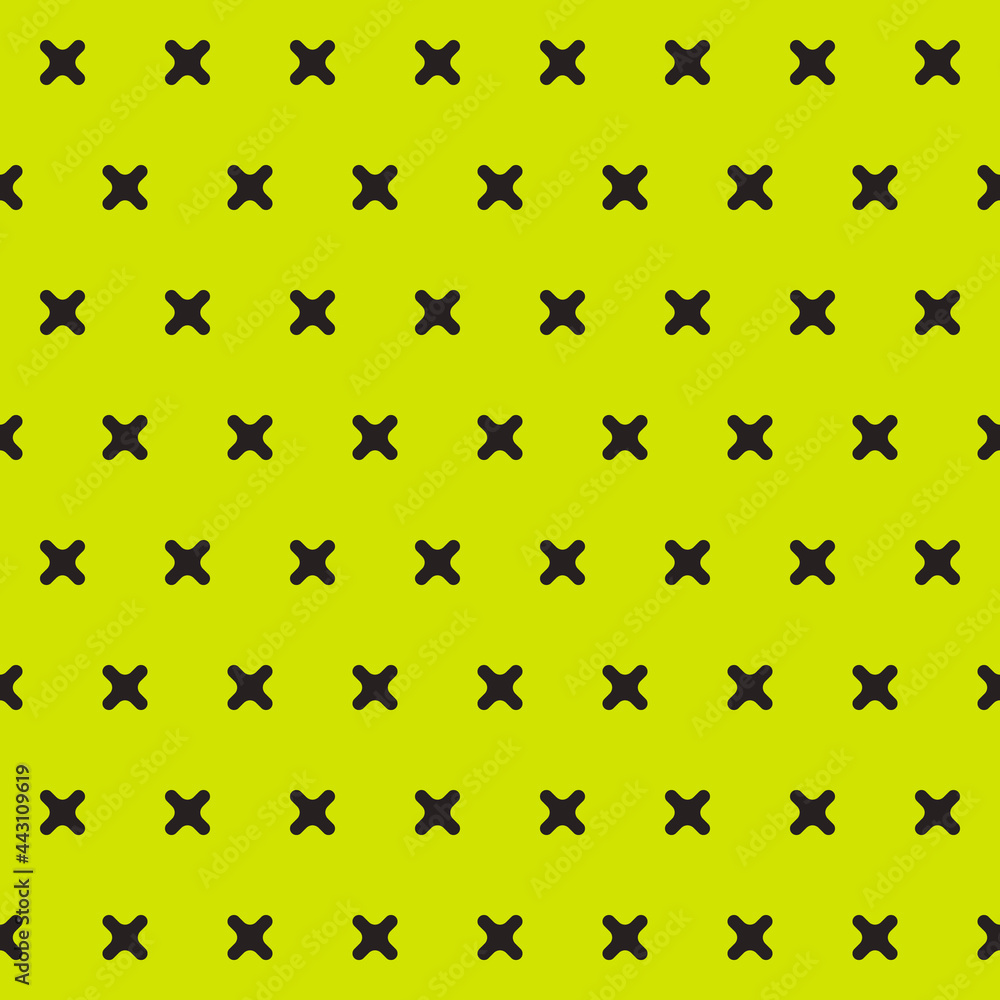 Poster yellow background and black crosses pattern. vector seamless and repoeated little crosses.
