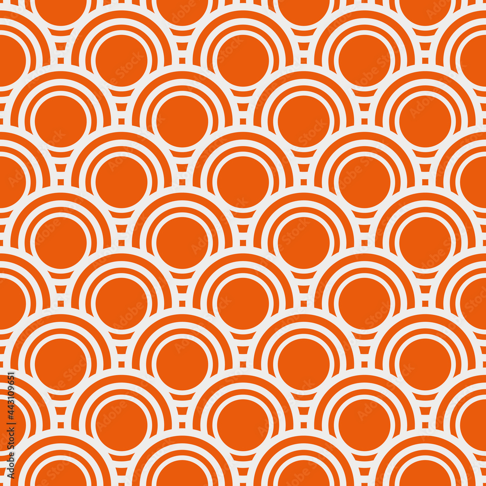 Poster Orange circles pattern. Identical rows with circles. Vector orange wallpaper.