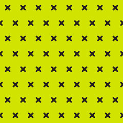 Yellow background and black crosses pattern. Vector seamless and repoeated little crosses.