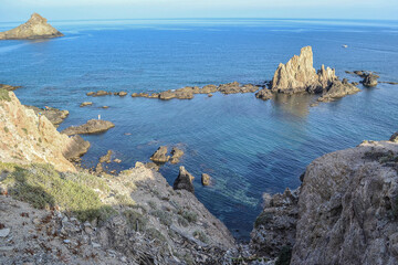 Fototapeta na wymiar landscape mermaid reef rocks surrounded by water