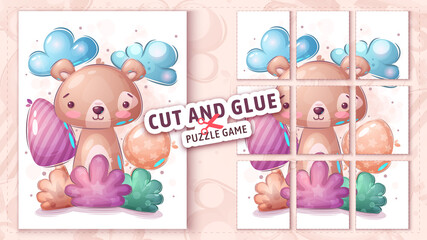 Bear in bush, cut and glue - puzzle game.