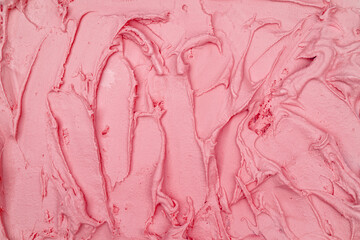 Strawberry ice cream texture. Top view. Delicious cool treat.