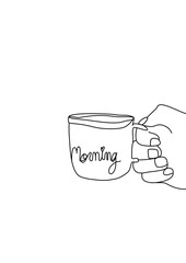 One continuous line drawing, drinking coffee of the morning