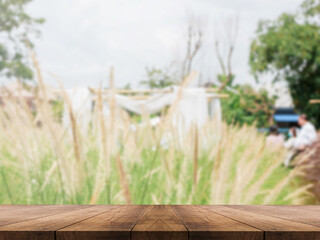 3D rendering, wooden top table on isolate blurred background 