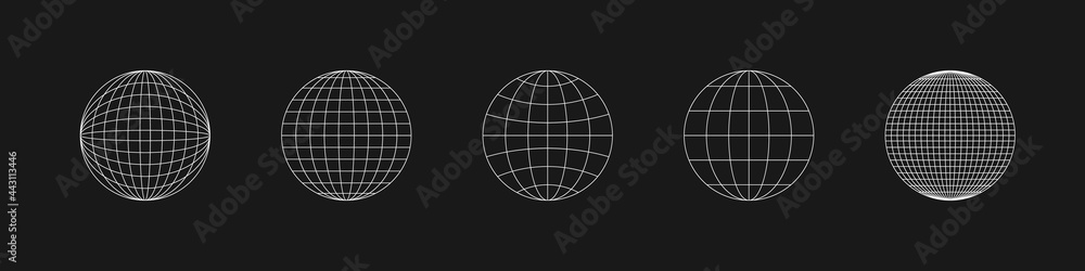 Poster cyber retrofuturistic planet shapes. trendy cyberpunk elements. set of circle geometry for poster, c
