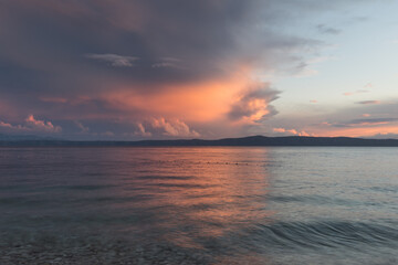 Beautiful sunset at Nugal beach, Makarska