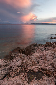 Beautiful sunset at Nugal beach, Makarska
