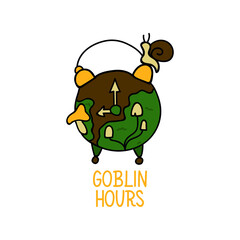 Goblin hours. Lettering. Doodle vector illustration. Isolate on a white background. Goblincore style