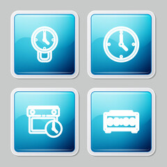 Set line Clock, , Calendar and clock and Digital alarm icon. Vector