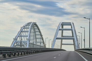 Crimean bridge between Russia and Crimea. Automobile bridge connecting Taman and Kerch