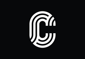 White Capital Lines Letter C. Creative Line Letters Design, Graphic Alphabet Symbol For Logo, Poster, Invitation. Vector Illustration