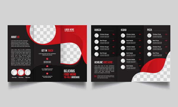 Restaurant Food Menu Brochure Design Templates Modern With Colorful  A4 Size Tri-fold Brochure. Vector Illustrations For Food And Drink Marketing Material Cover Design.