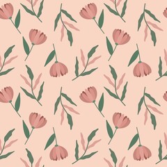 Seamless pattern of flowers on an pink background
