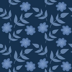 Seamless pattern of flowers on an dark blue background