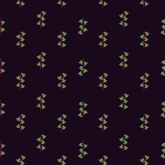 Simple small bell flowers ornament seamless doodle pattern. Dark brown background. Botanic print.