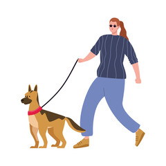 woman blind with dog