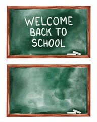 Hand drawing watercolor green school board. Welcome back to school. Use for card, postcard, print, poster, book, illustration, template, design, photobook