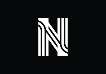 White Capital Lines Letter N. Creative Line Letters Design, Graphic Alphabet Symbol For Logo, Poster, Invitation. Vector Illustration