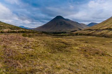 Fototapeta premium A view approaching the Bridge of Orchy heading towards Glencoe, Scotland on a summers day
