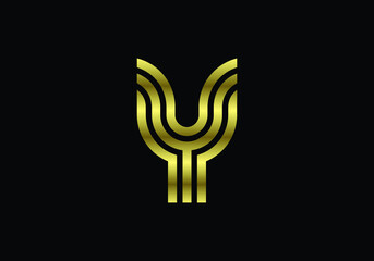Golden Capital Lines Letter Y. Creative Line Letters Design, Graphic Alphabet Symbol For Logo, Poster, Invitation. Vector Illustration