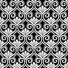 Wallpaper in Baroque style, damask. A seamless vector background. Black and white texture Floral ornament.